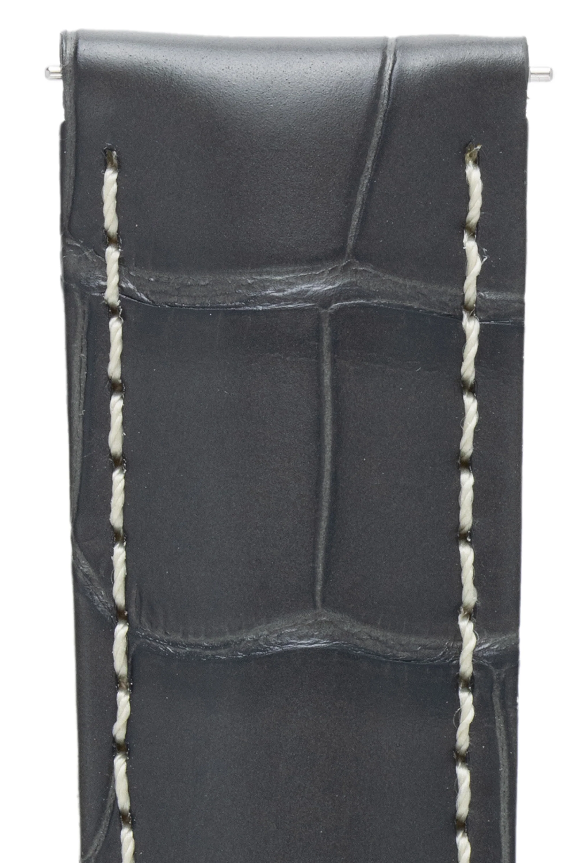 Hirsch TRITONE Padded Alligator Leather Watch Strap in GREY With WHITE Stitching - Image 2
