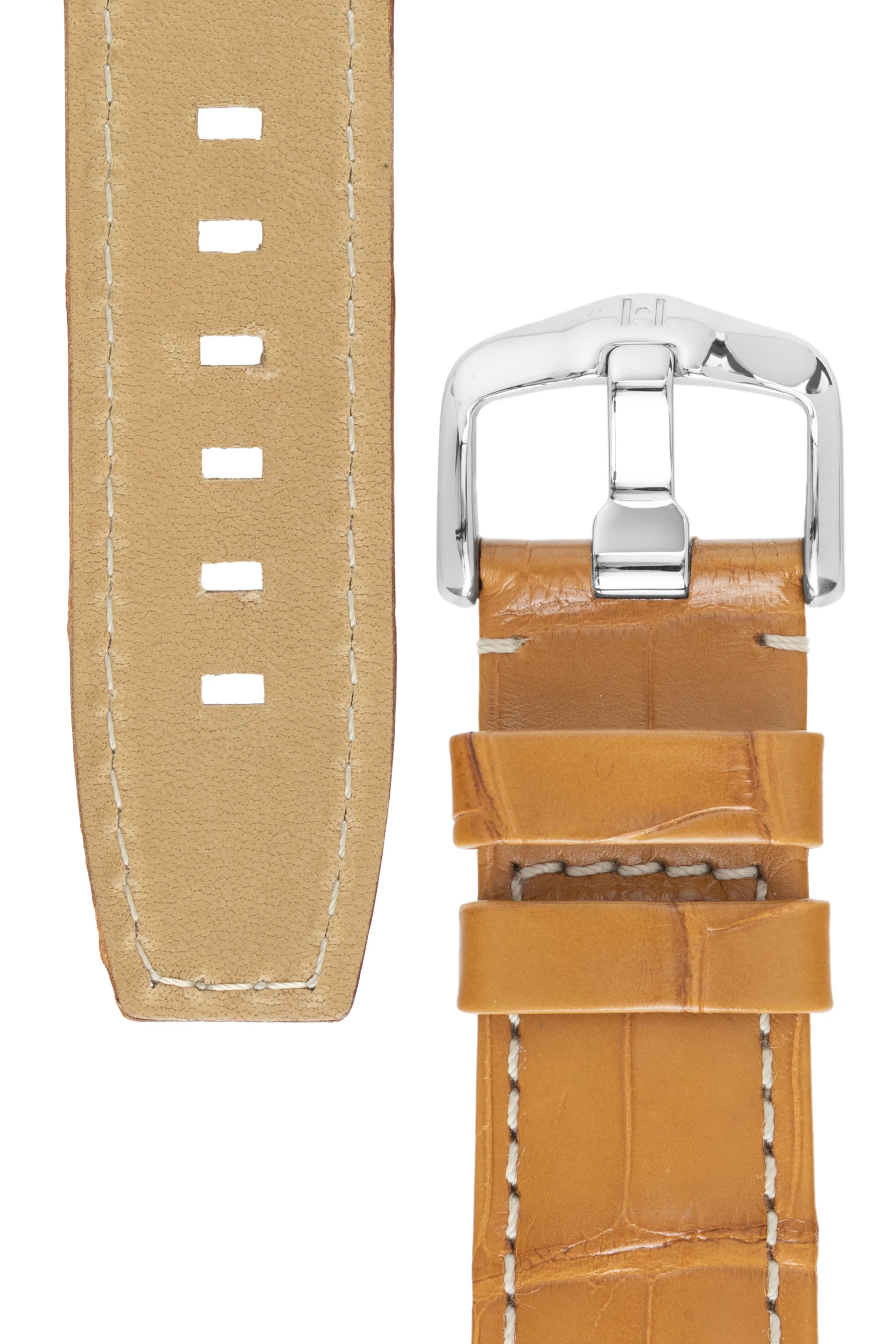 Hirsch TRITONE Padded Alligator Leather Watch Strap in HONEY With WHITE Stitching - Image 3