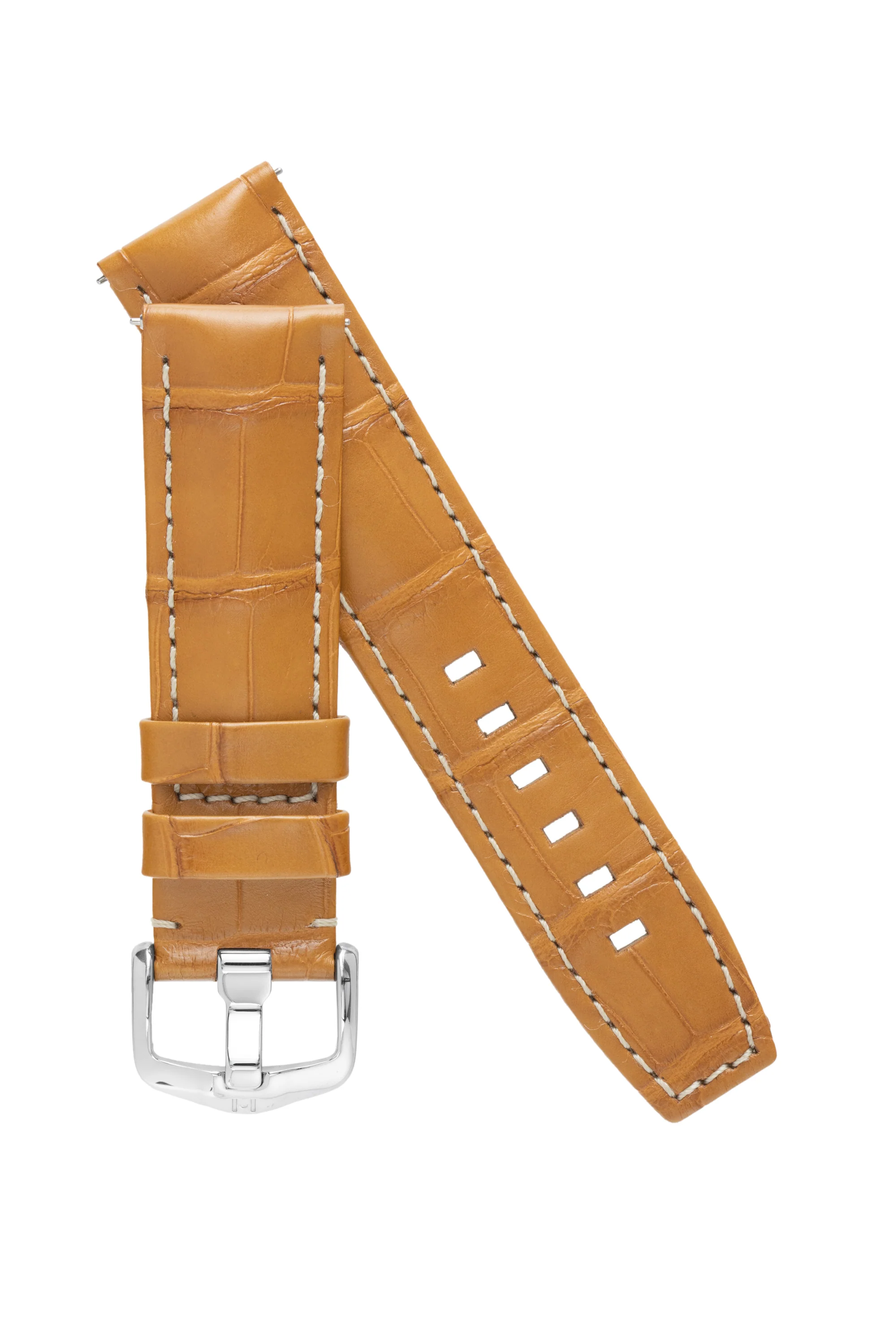 Hirsch TRITONE Padded Alligator Leather Watch Strap in HONEY With WHITE Stitching - Image 4
