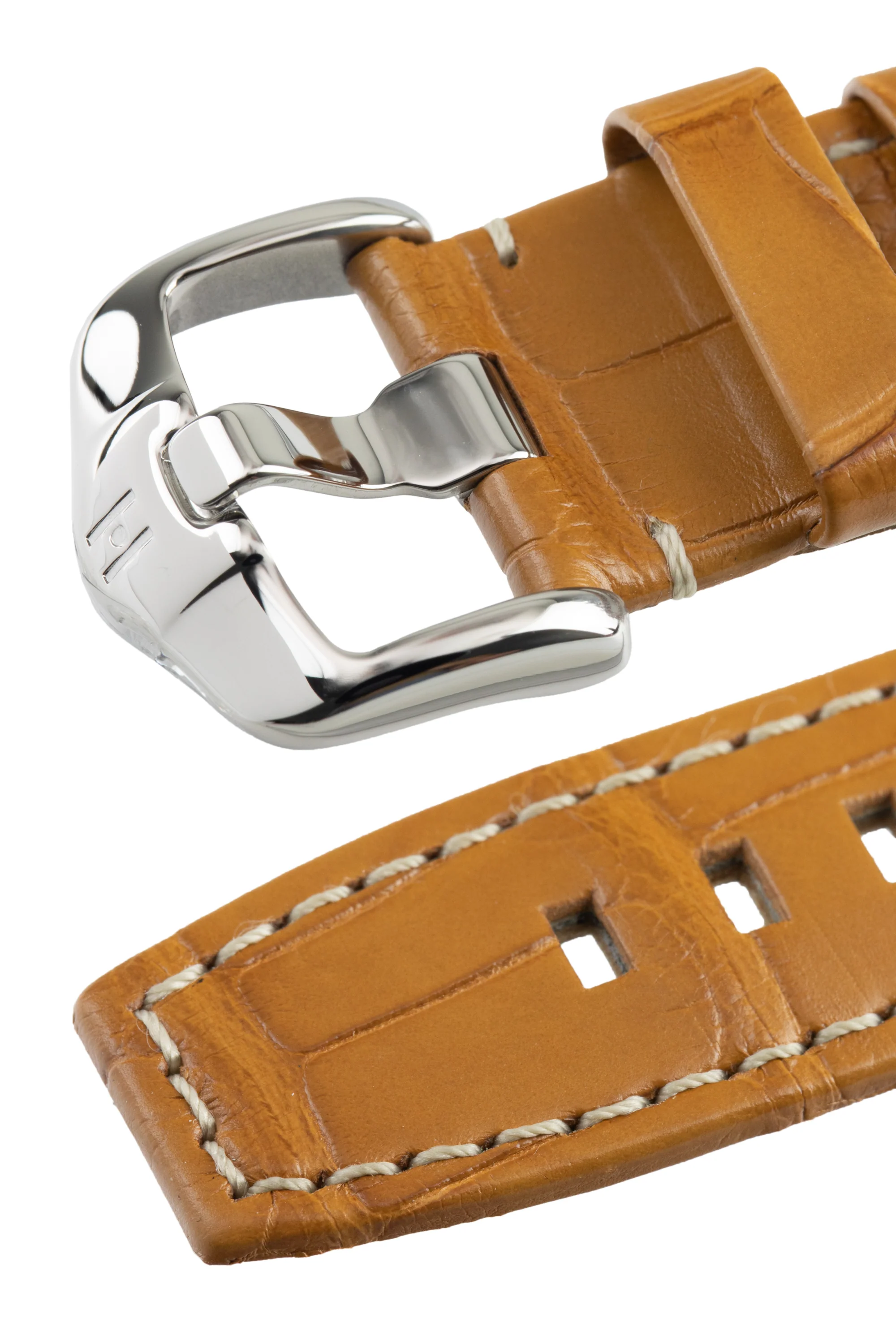 Hirsch TRITONE Padded Alligator Leather Watch Strap in HONEY With WHITE Stitching - Image 5