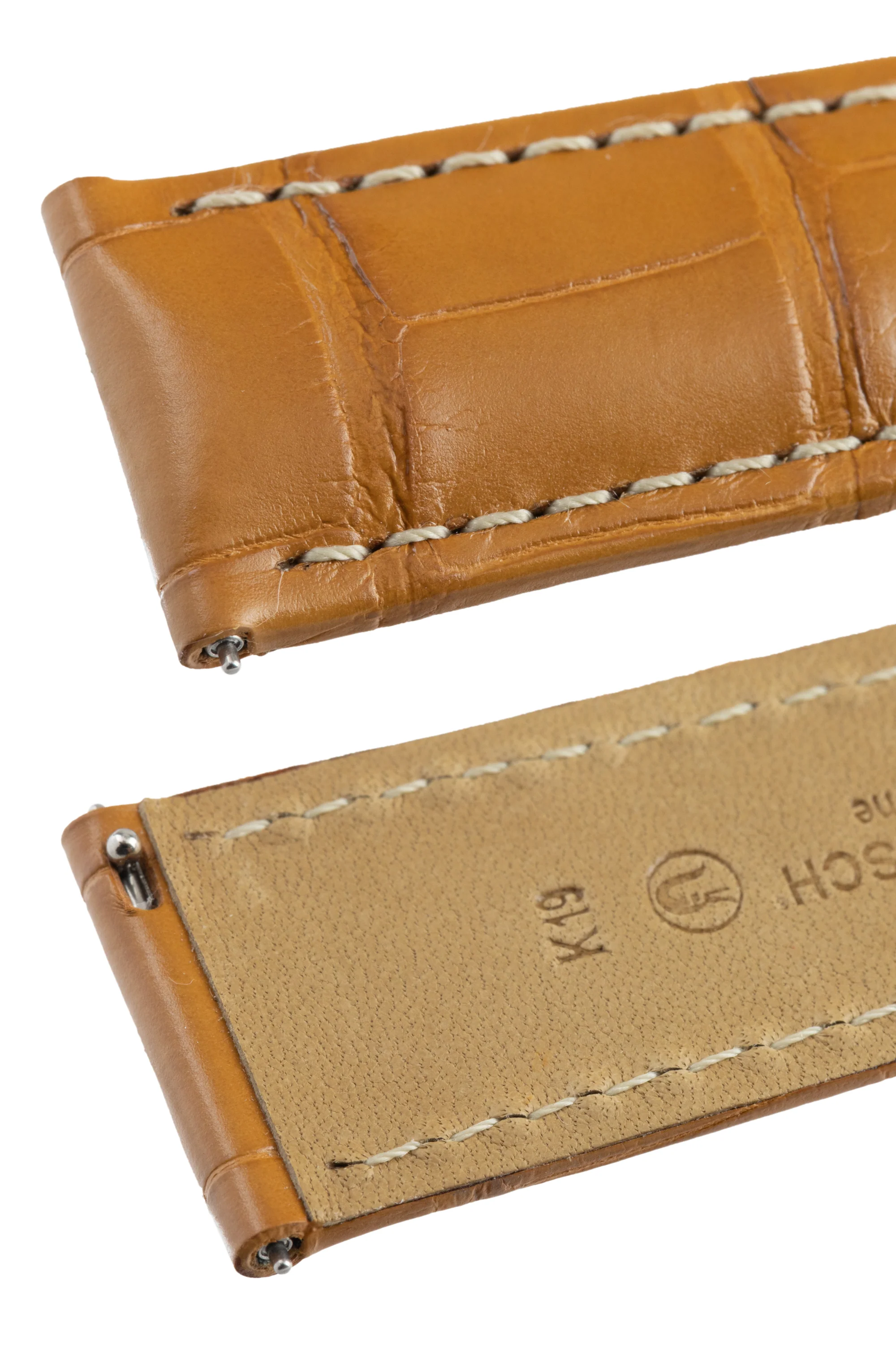 Hirsch TRITONE Padded Alligator Leather Watch Strap in HONEY With WHITE Stitching - Image 6
