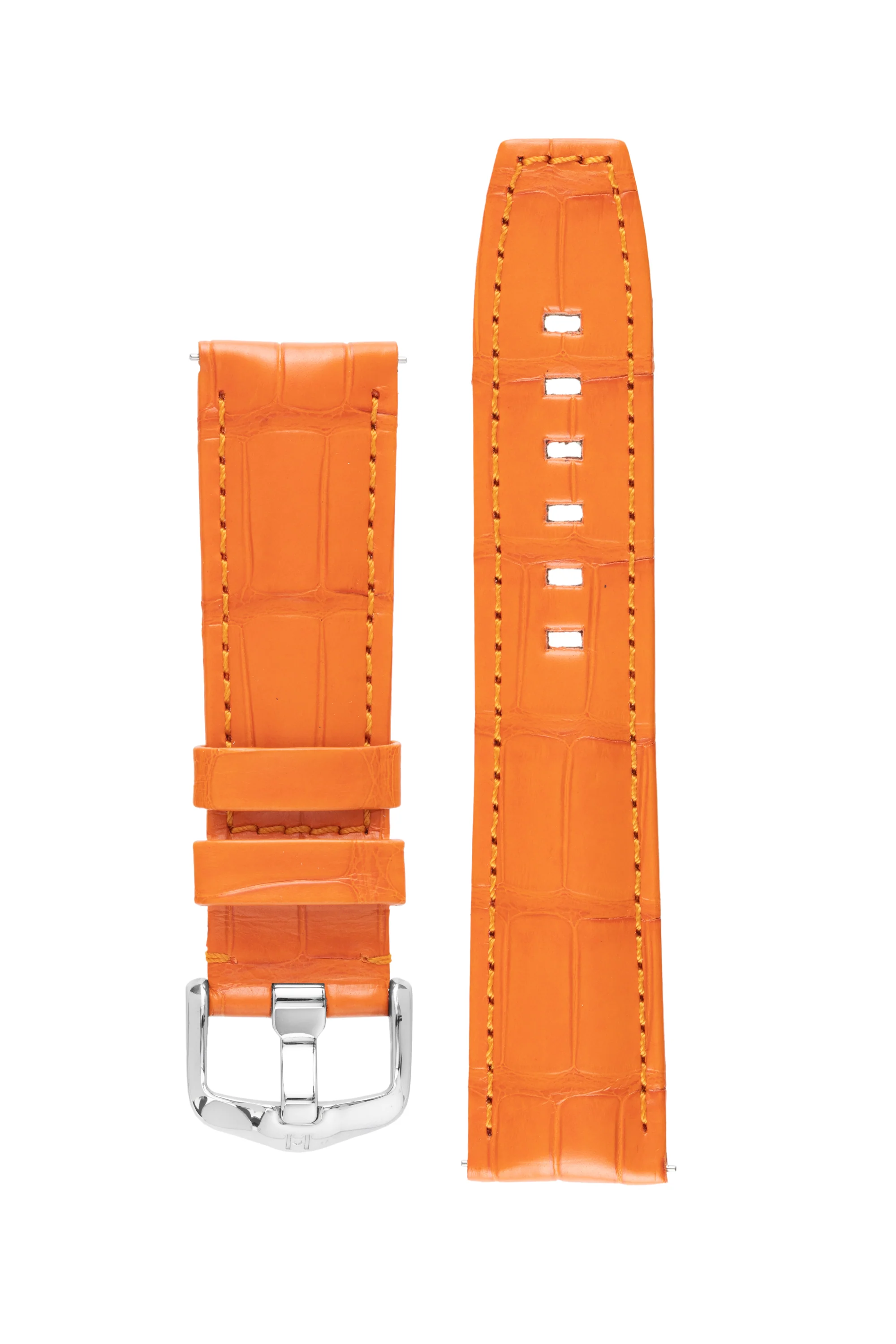 Hirsch TRITONE Padded Alligator Leather Watch Strap in ORANGE