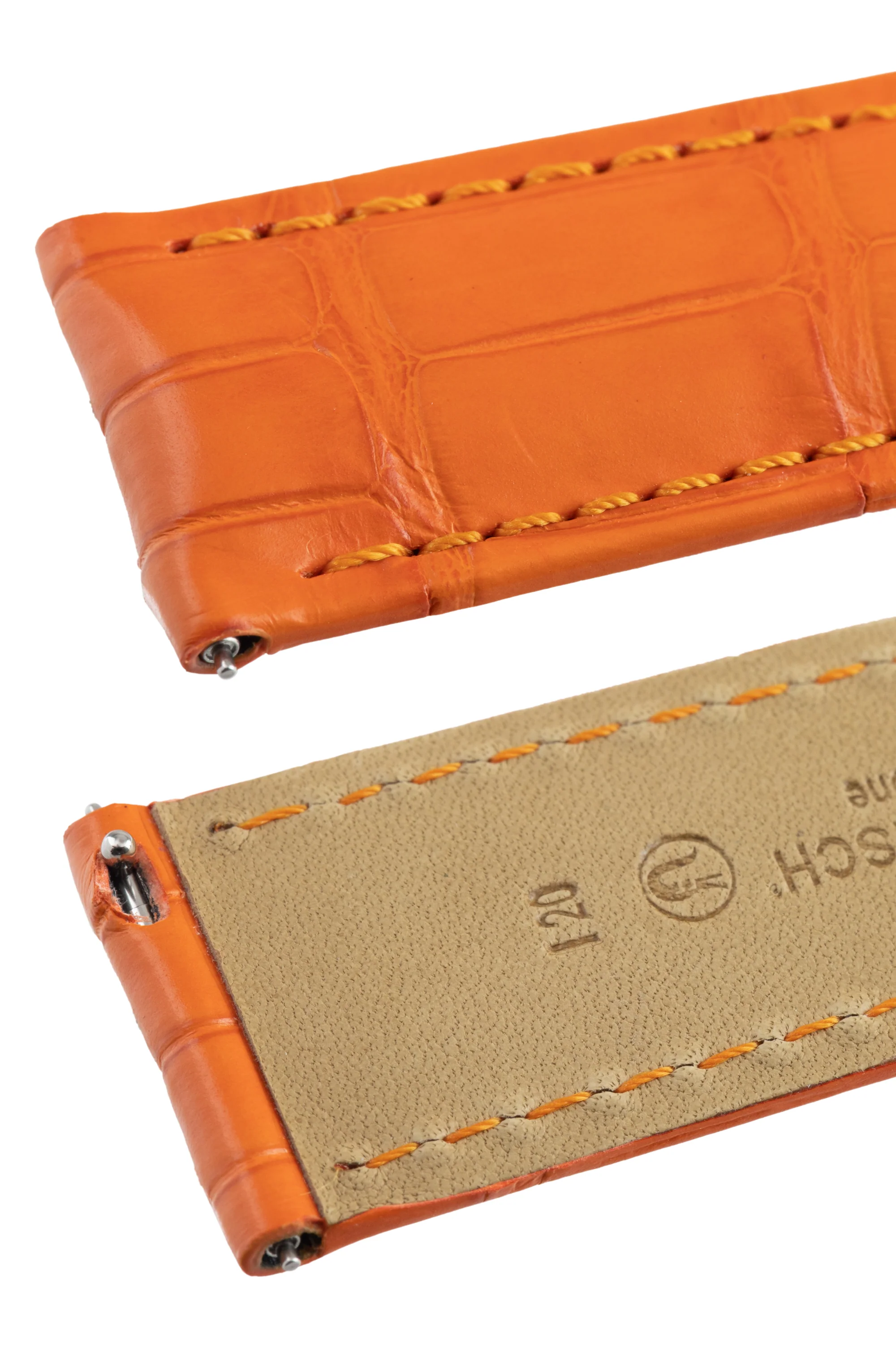 Hirsch TRITONE Padded Alligator Leather Watch Strap in ORANGE - Image 6