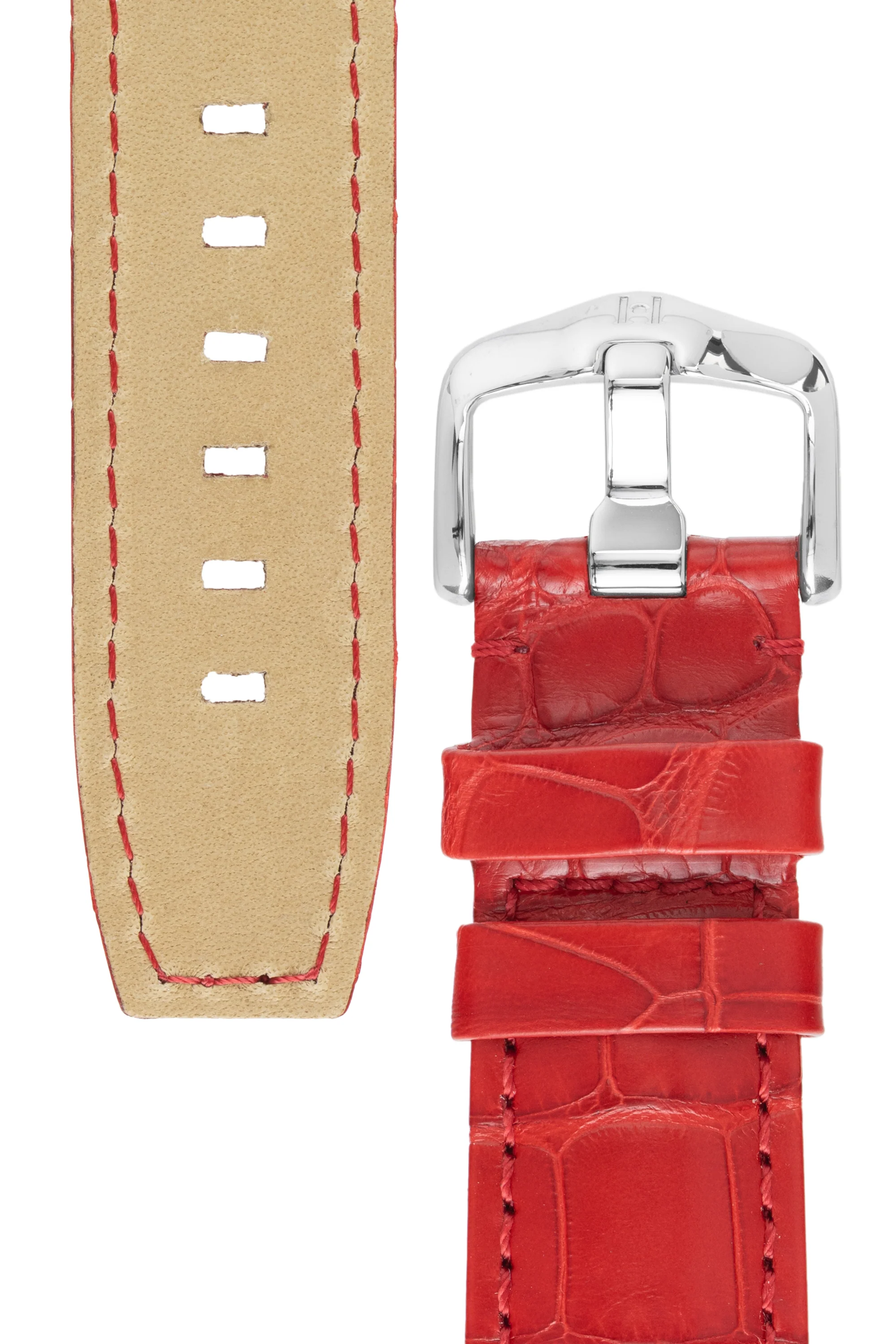 Hirsch TRITONE Padded Alligator Leather Watch Strap in RED - Image 3