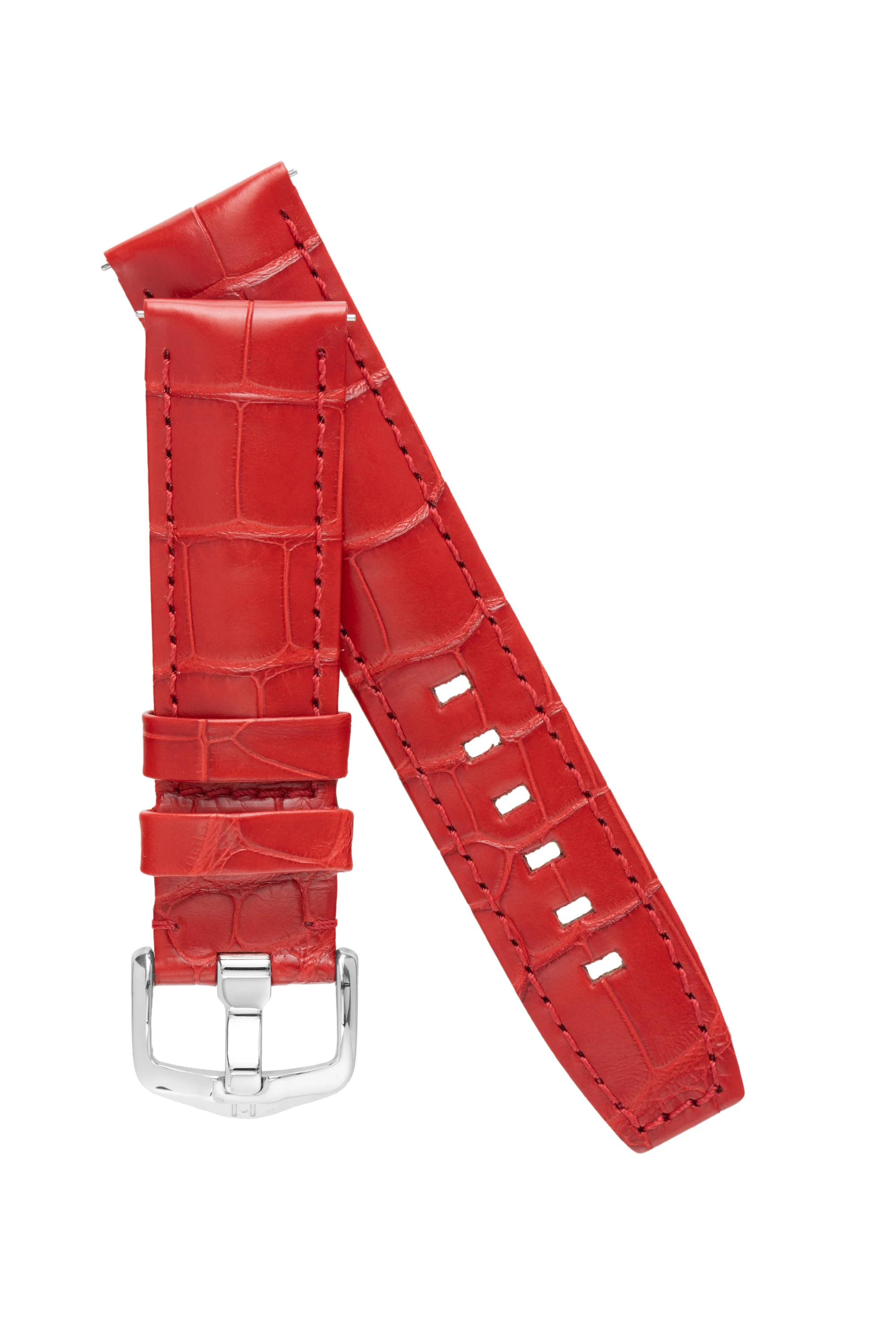 Hirsch TRITONE Padded Alligator Leather Watch Strap in RED - Image 4