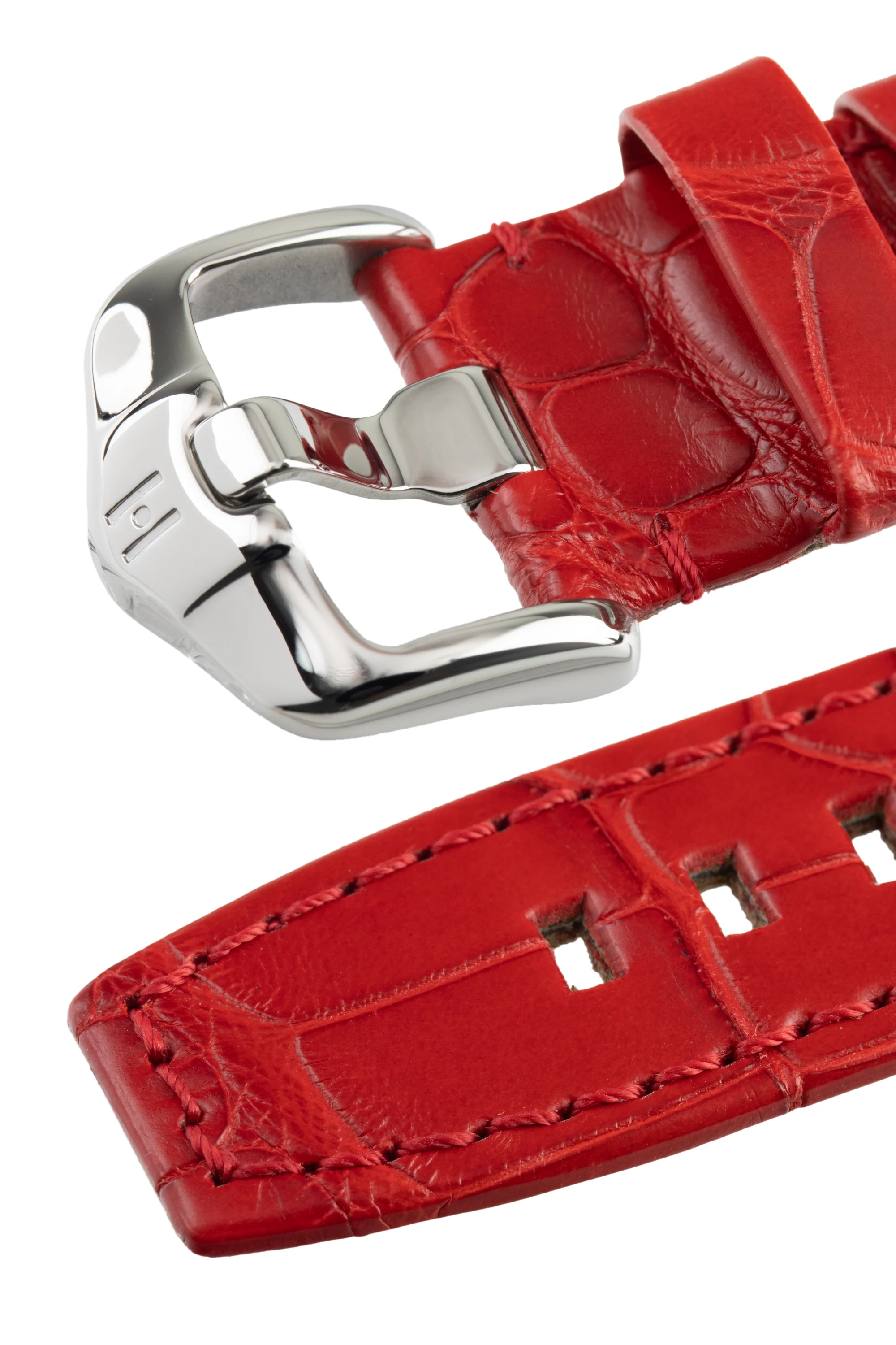 Hirsch TRITONE Padded Alligator Leather Watch Strap in RED - Image 5