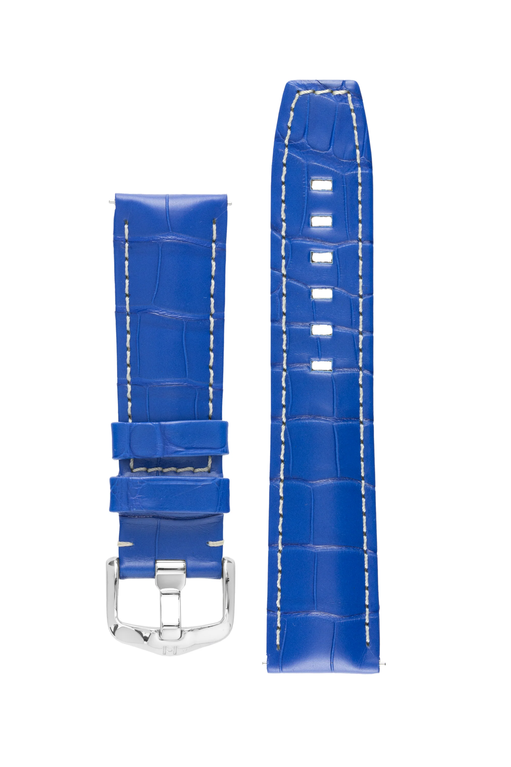 Hirsch TRITONE Padded Alligator Leather Watch Strap in ROYAL BLUE With WHITE Stitching