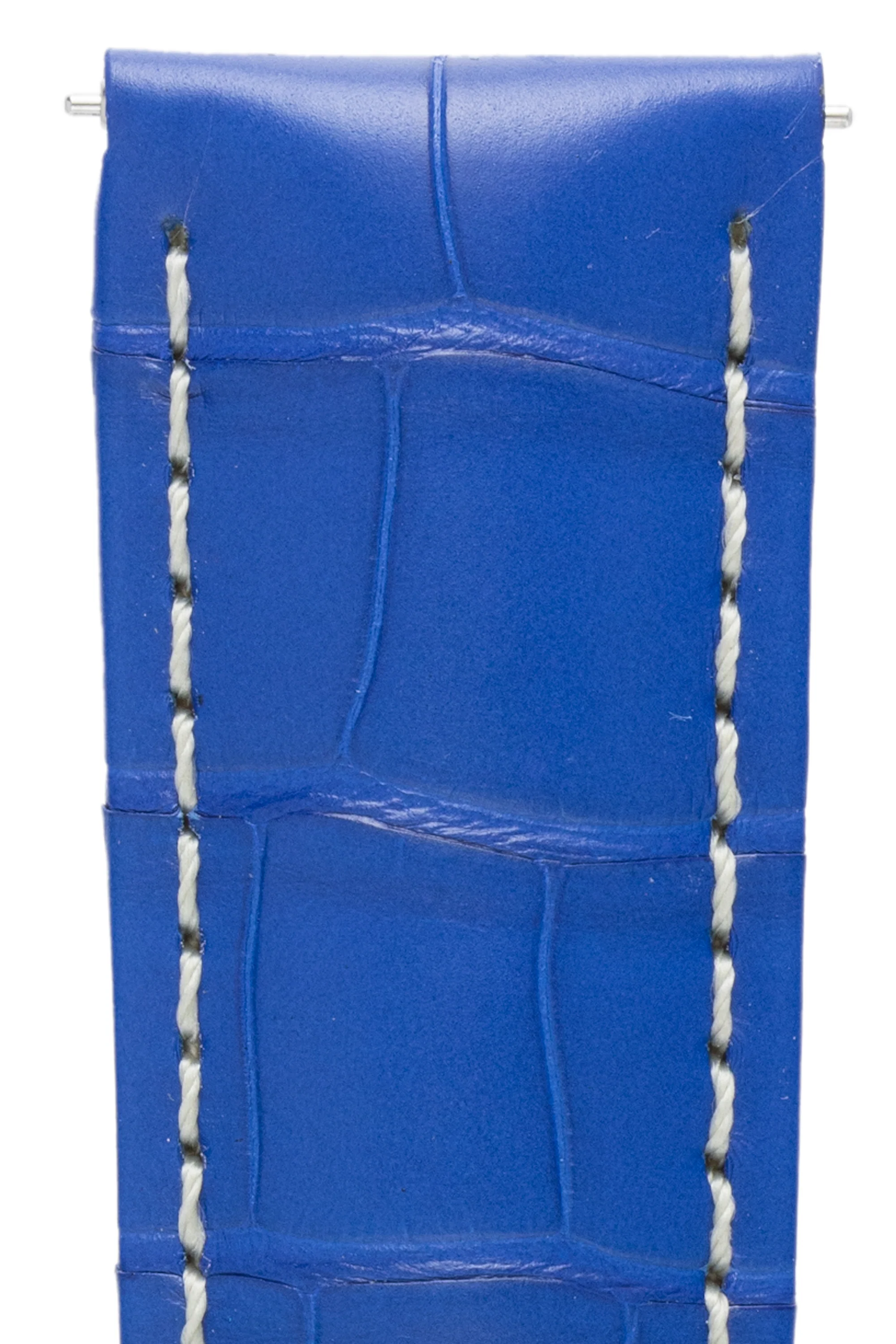 Hirsch TRITONE Padded Alligator Leather Watch Strap in ROYAL BLUE With WHITE Stitching - Image 3