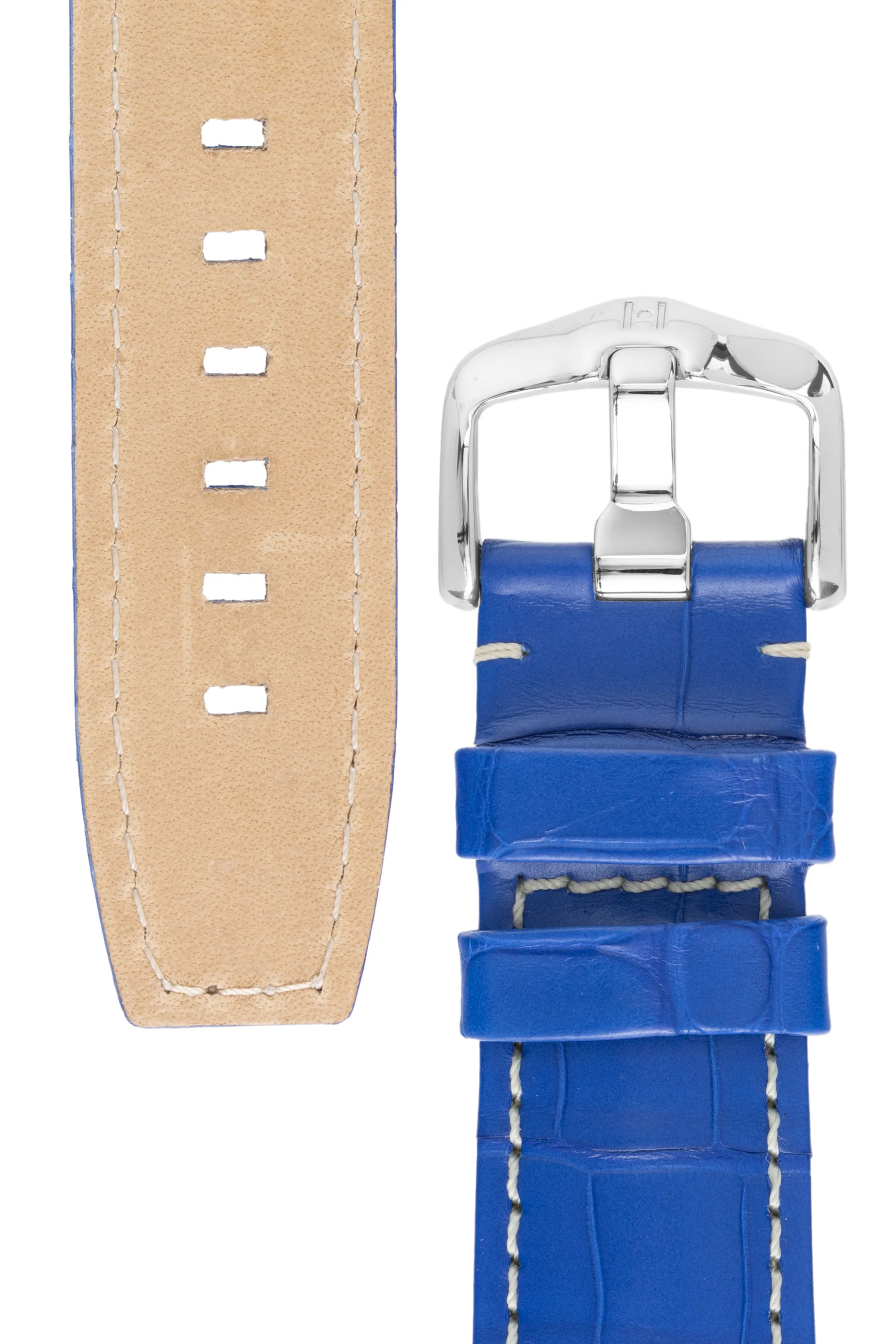 Hirsch TRITONE Padded Alligator Leather Watch Strap in ROYAL BLUE With WHITE Stitching - Image 4