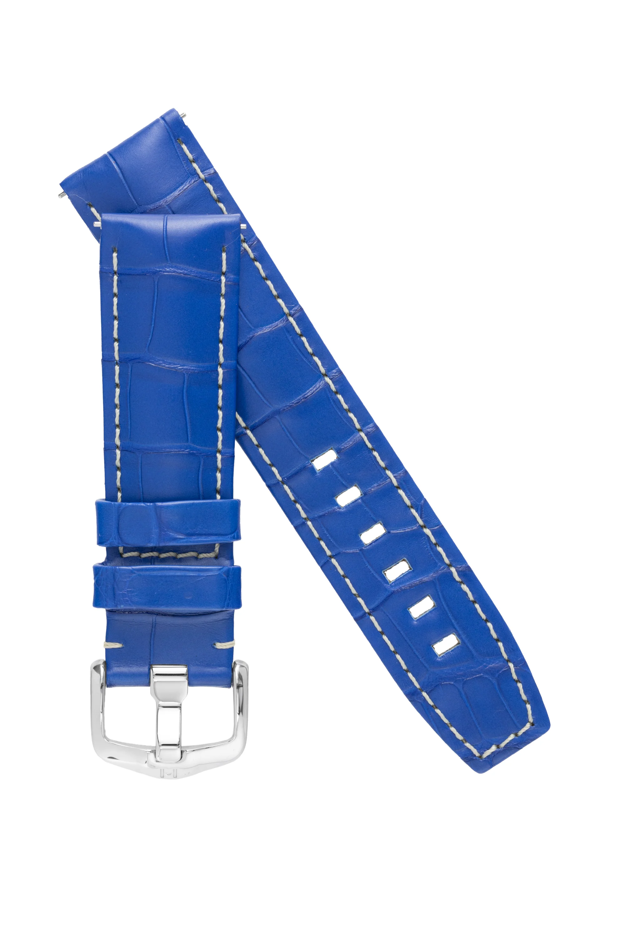 Hirsch TRITONE Padded Alligator Leather Watch Strap in ROYAL BLUE With WHITE Stitching - Image 5