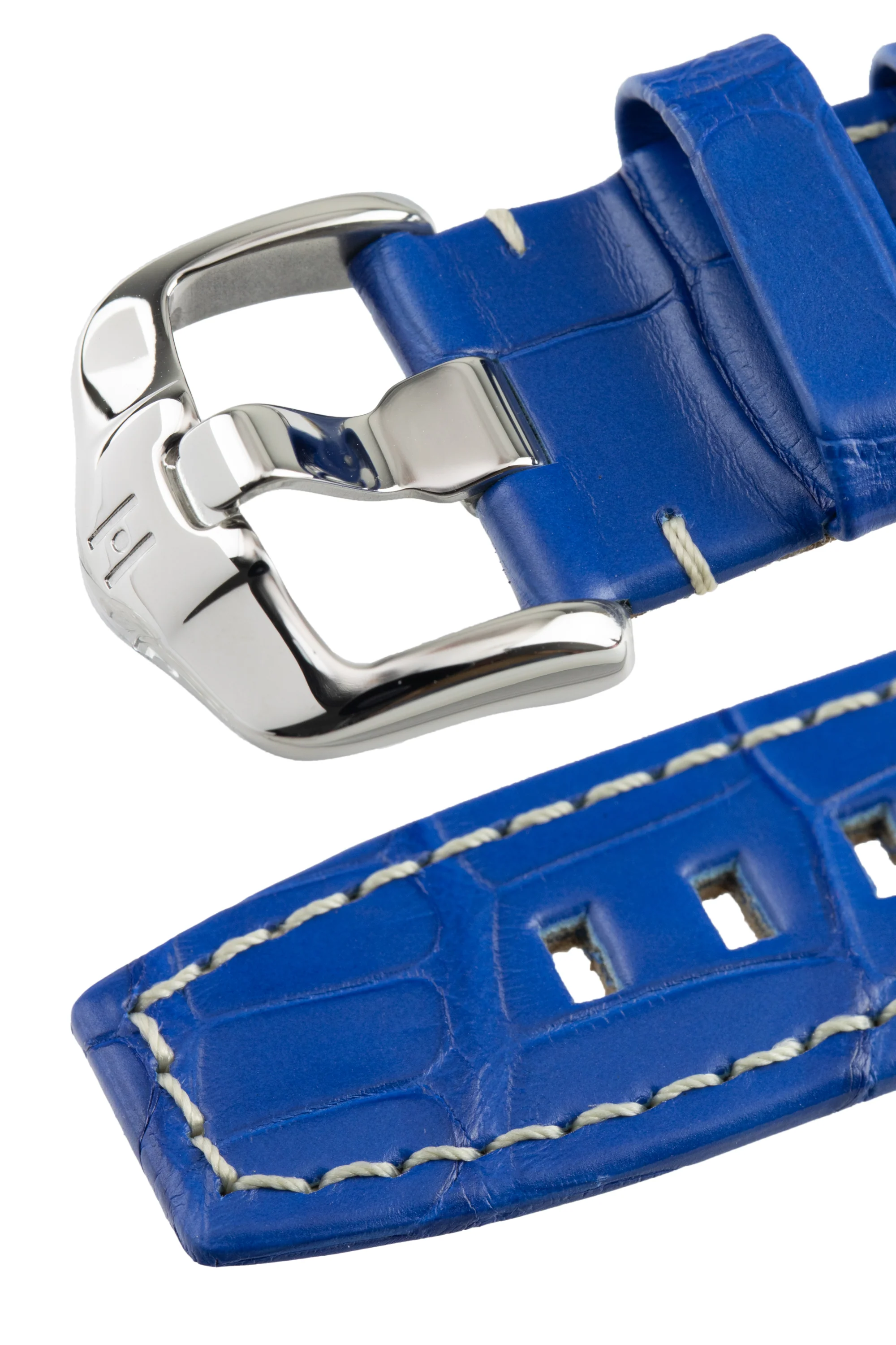 Hirsch TRITONE Padded Alligator Leather Watch Strap in ROYAL BLUE With WHITE Stitching - Image 6
