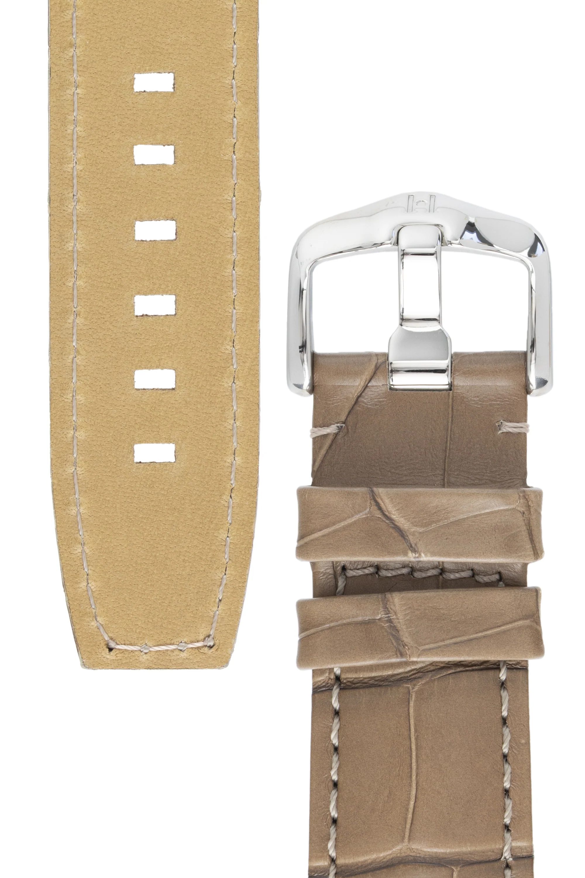 Hirsch TRITONE Padded Alligator Leather Watch Strap in BEIGE - Image 3