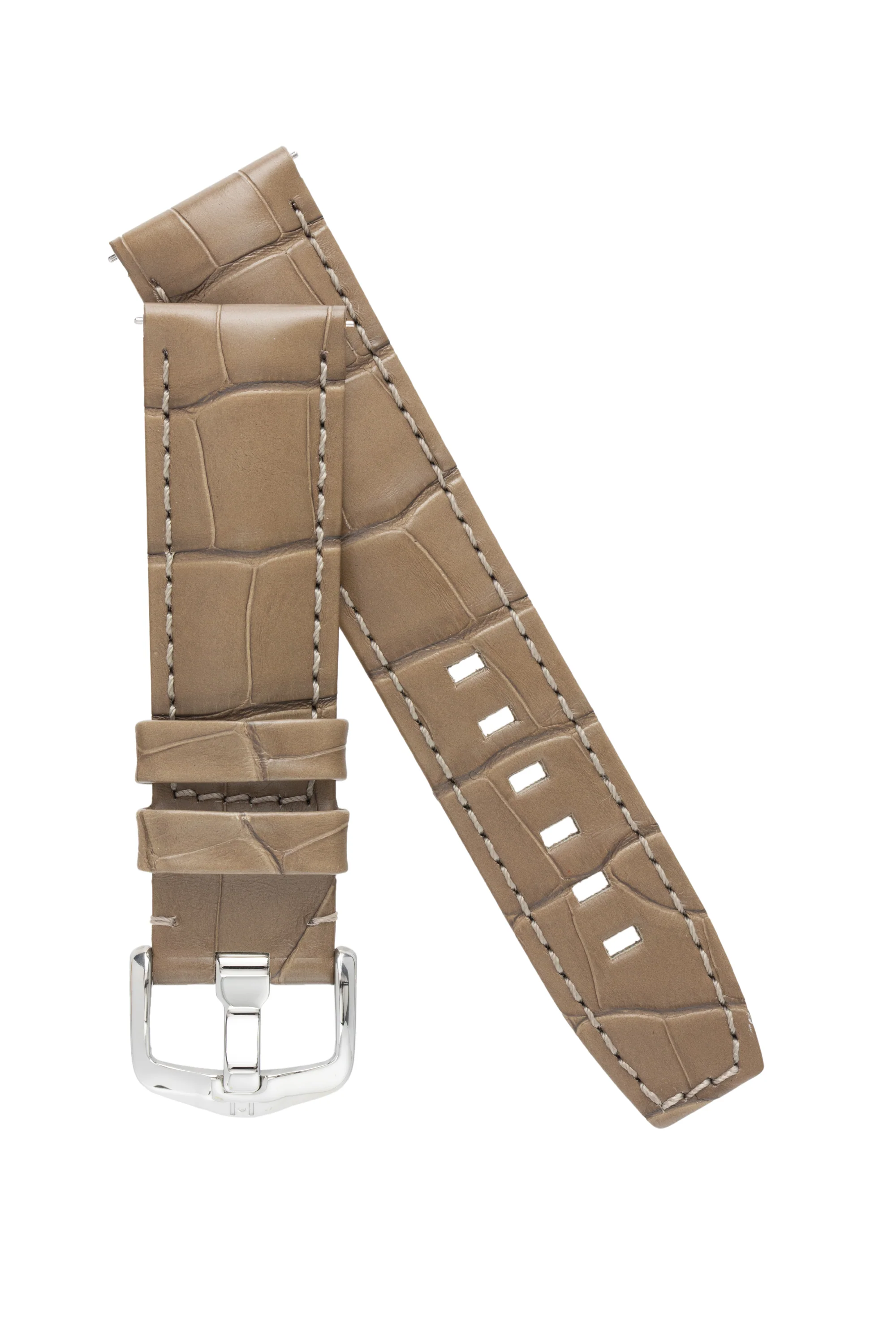 Hirsch TRITONE Padded Alligator Leather Watch Strap in BEIGE - Image 4