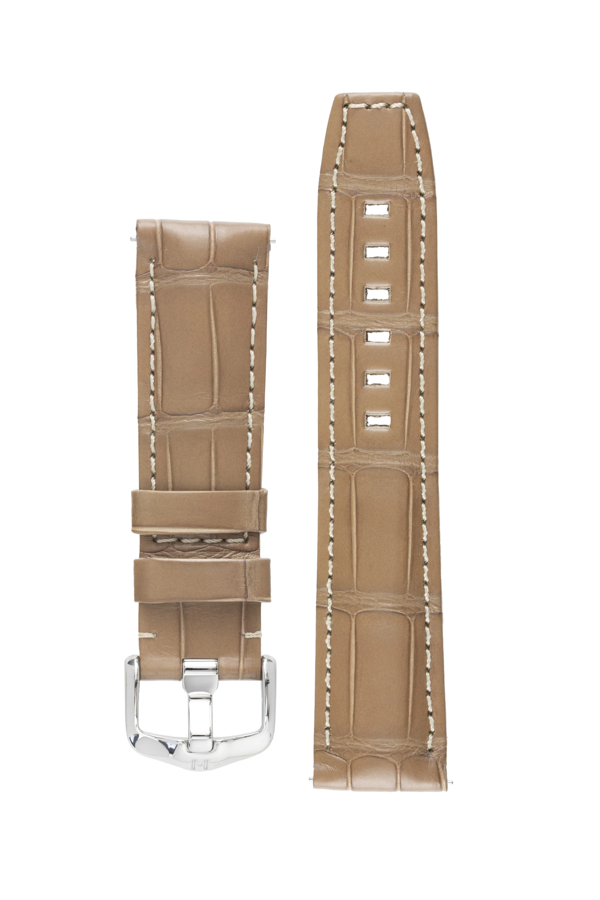 Hirsch TRITONE Padded Alligator Leather Watch Strap in BEIGE With WHITE Stitching