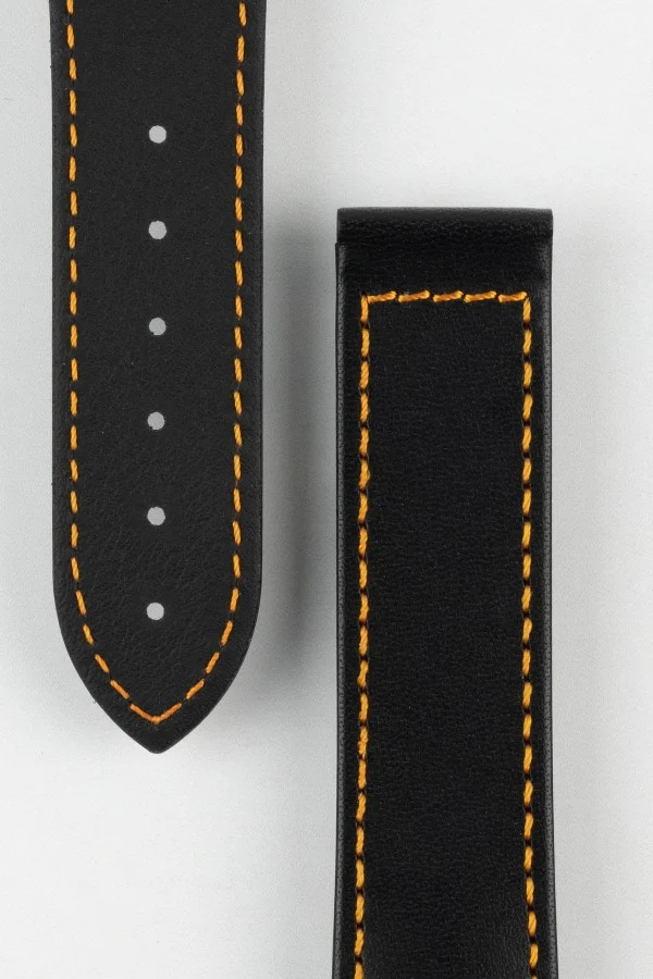 Hirsch VOYAGER Calfskin Deployment Watch Strap in BLACK/ORANGE - Image 3