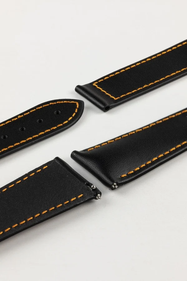 Hirsch VOYAGER Calfskin Deployment Watch Strap in BLACK/ORANGE - Image 5