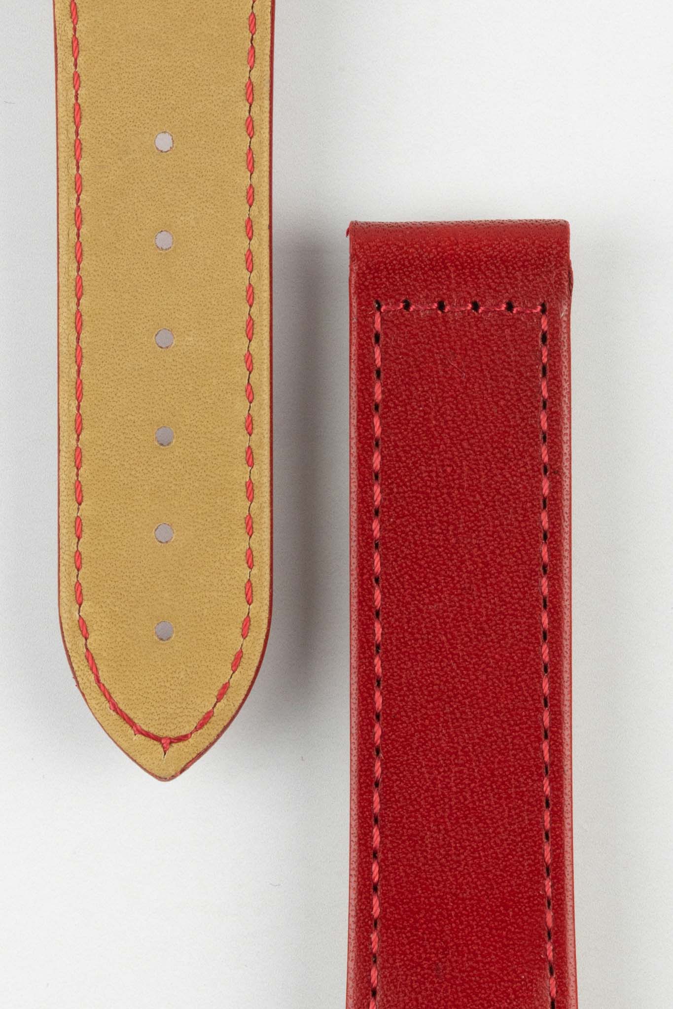 Hirsch VOYAGER Calfskin Leather Deployment Watch Strap in RED/RED - Image 3