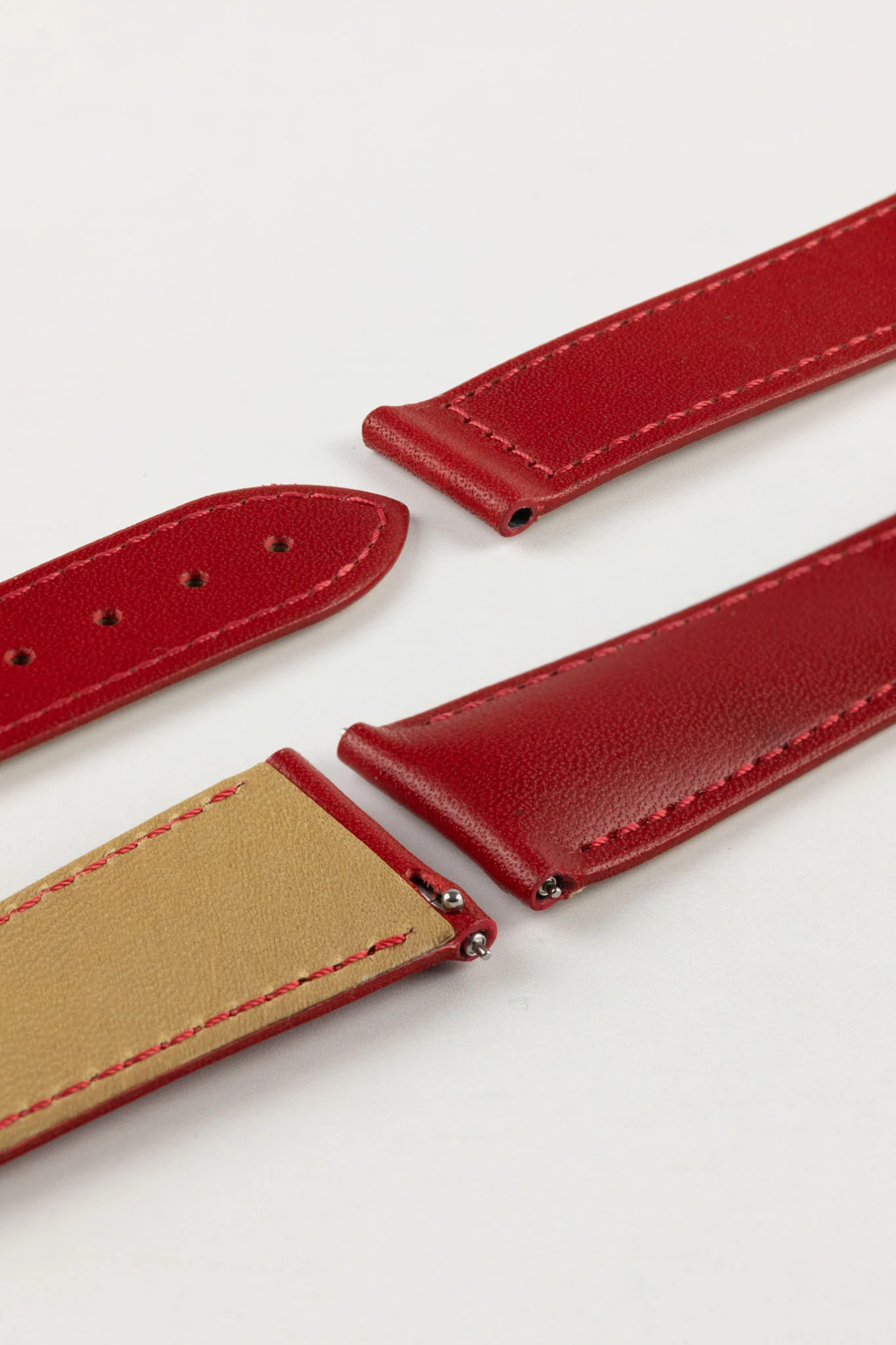 Hirsch VOYAGER Calfskin Leather Deployment Watch Strap in RED/RED - Image 5