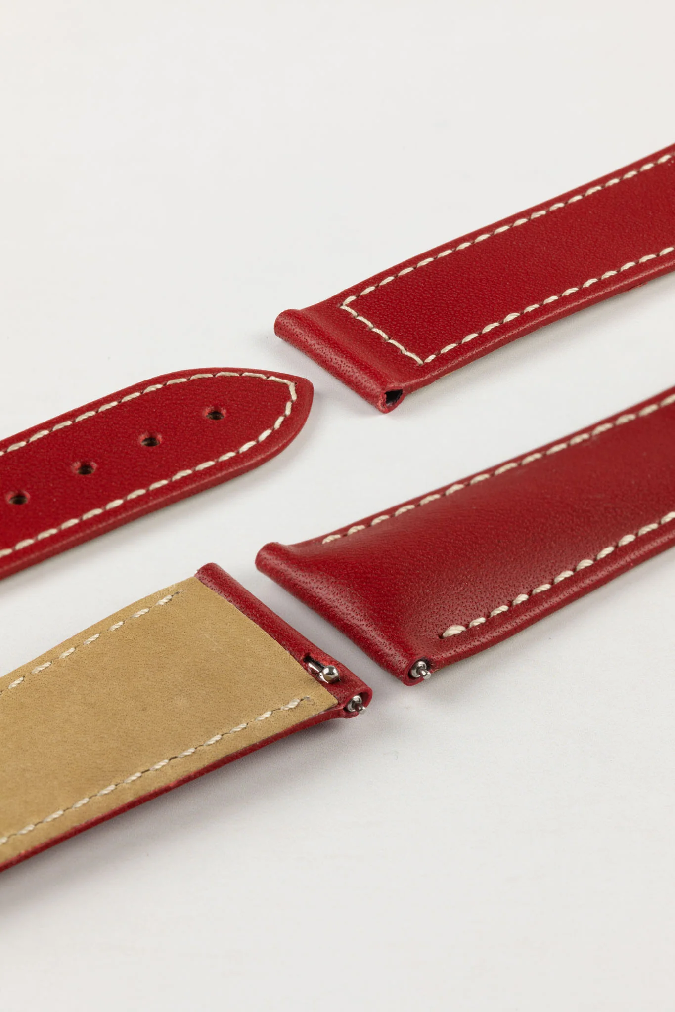 Hirsch VOYAGER Calfskin Leather Deployment Watch Strap in RED/WHITE - Image 5