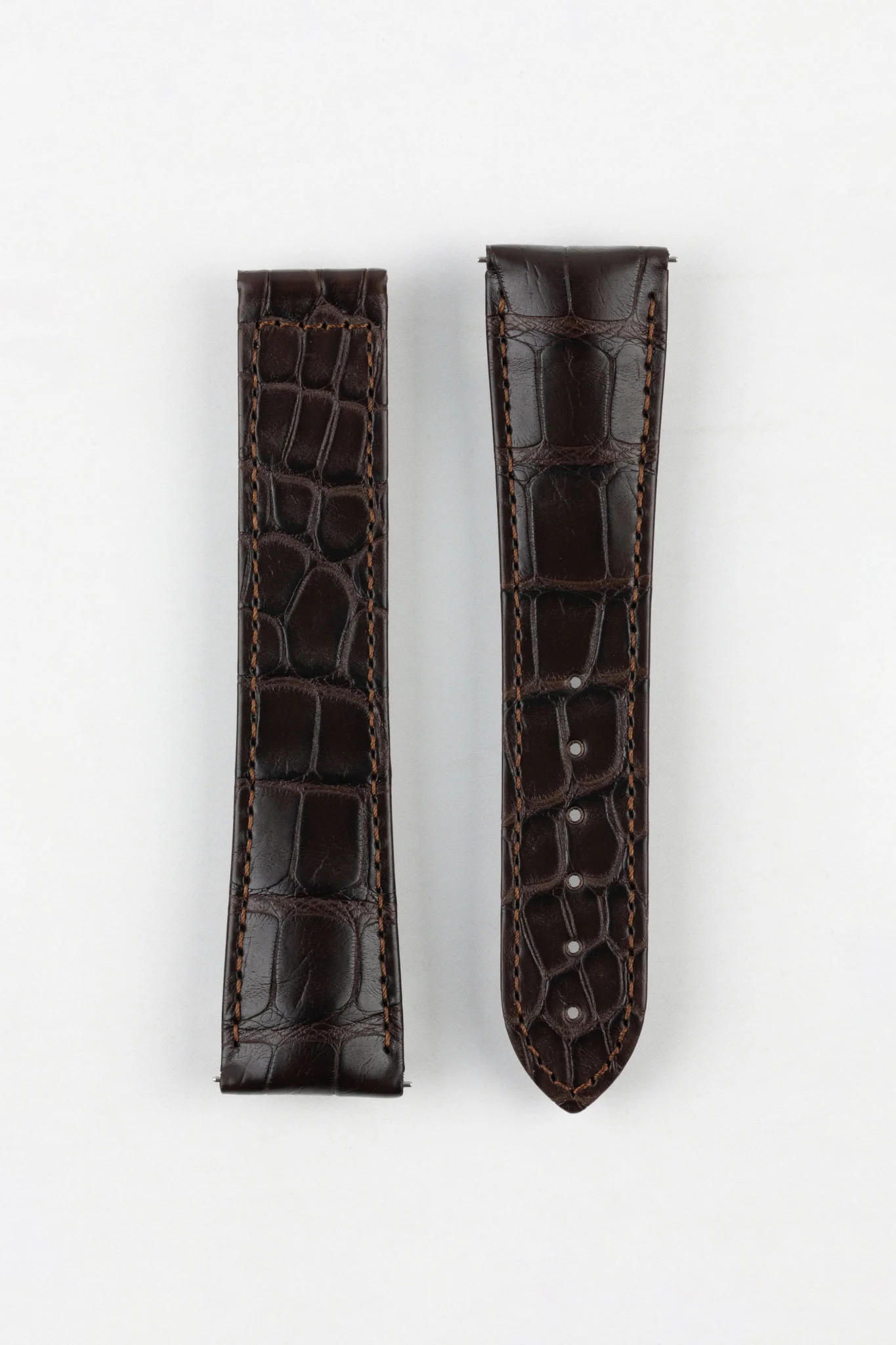 Hirsch VOYAGER Alligator Deployment Watch Strap in DARK BROWN